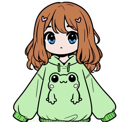 girl wearing frogging sweatshirt