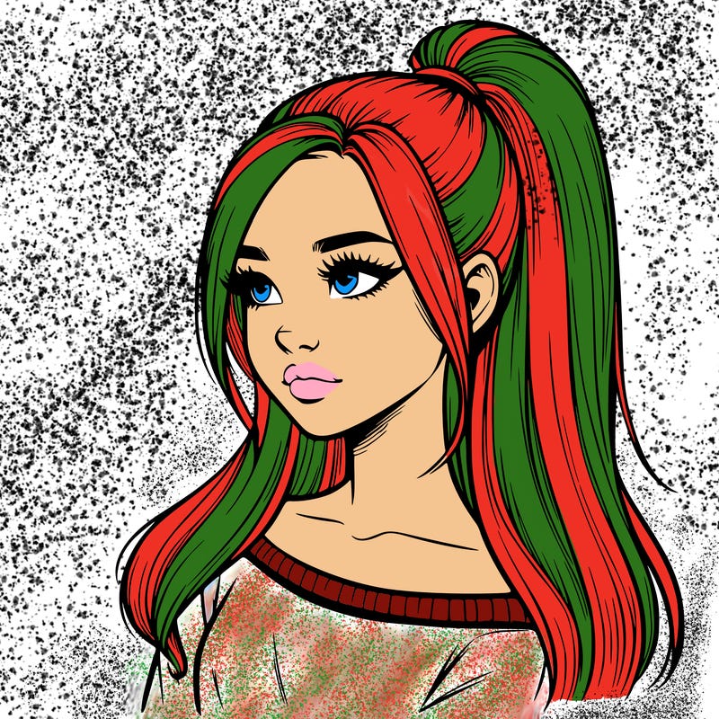 realistic girl with a high ponytail