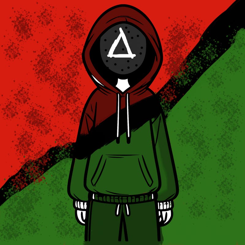 faceless girl in a tracksuit with a hood on and no hair