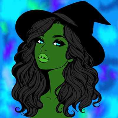 realistic witch girl with wavy hair and lips