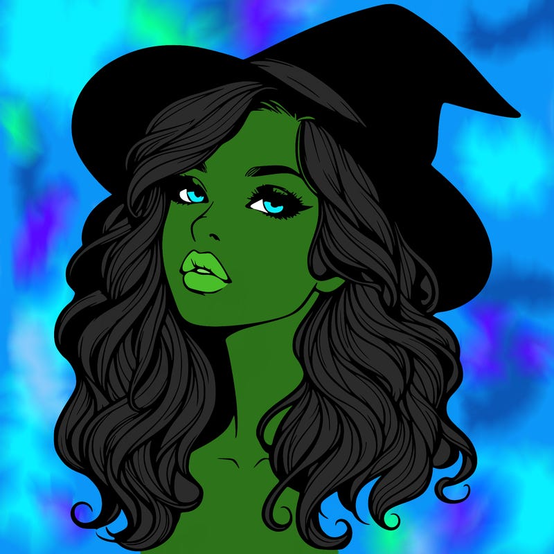 realistic witch girl with wavy hair and lips