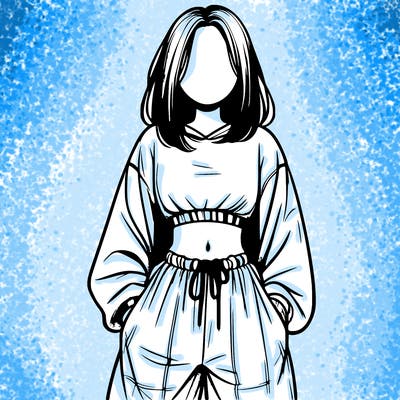 realistic girl faceless with baggy pants and a crop top