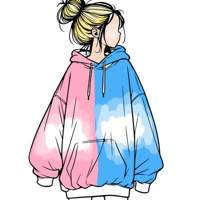 realistic girl with a oversized sweatshirt on and a bun