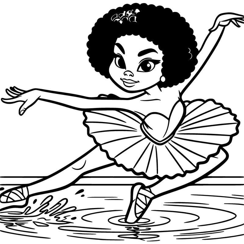a african american fierce ballerina dancing on a glass lake