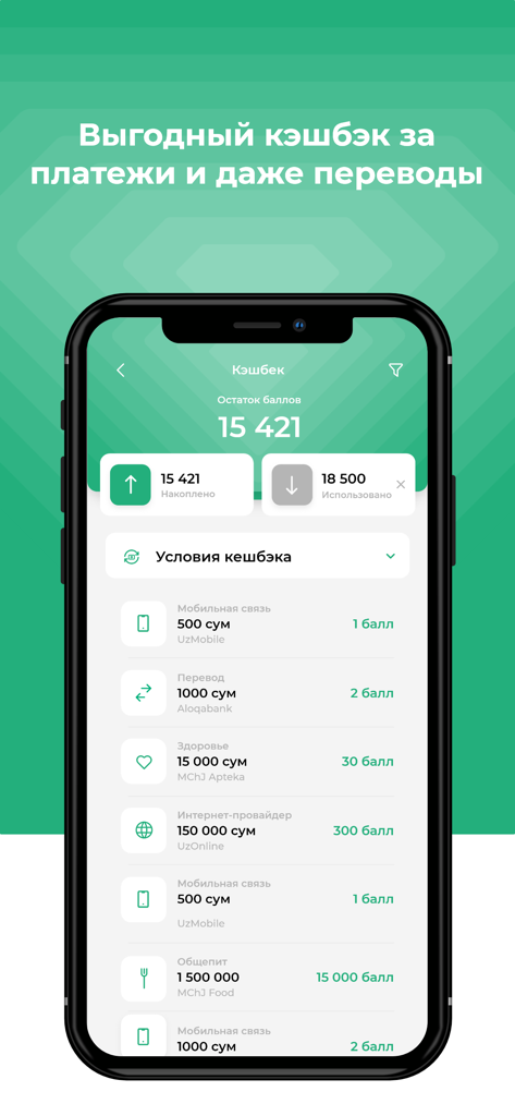 Zoomrad - Zoomrad App-Oberfläche mit Cashback-Punkten und Belohnungsverlauf für Zahlungen und Überweisungen.
