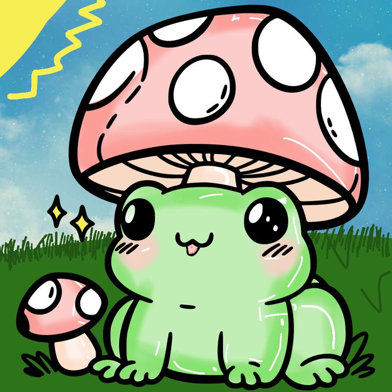 a cute frog with a mushroom hat