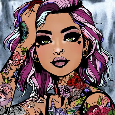 realistic girl with tattoos all over