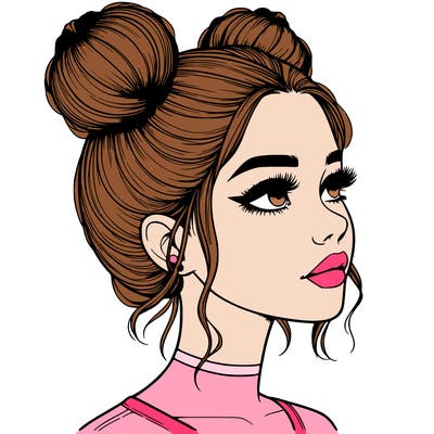 realistic girl with buns on the top of her head