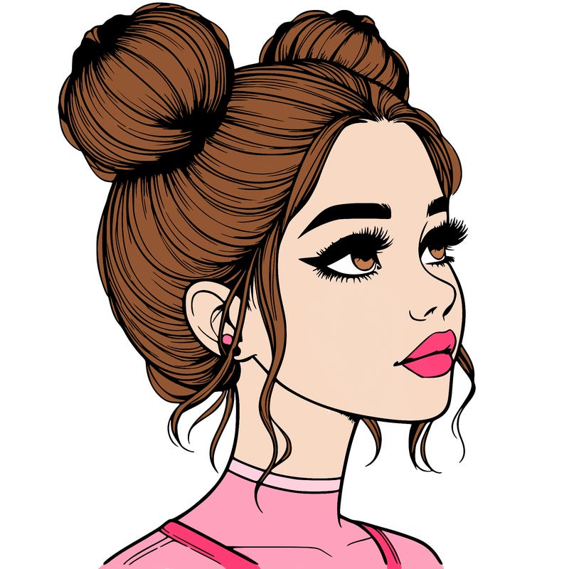 realistic girl with buns on the top of her head