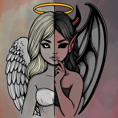 realistic angel half demon