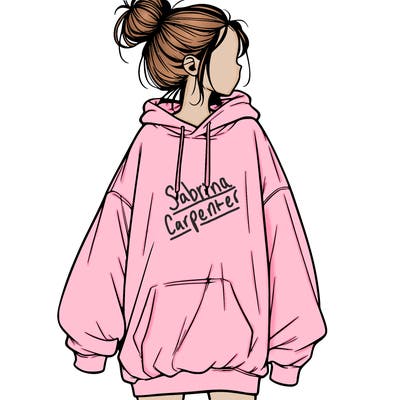 realistic girl with a oversized sweatshirt on and a bun