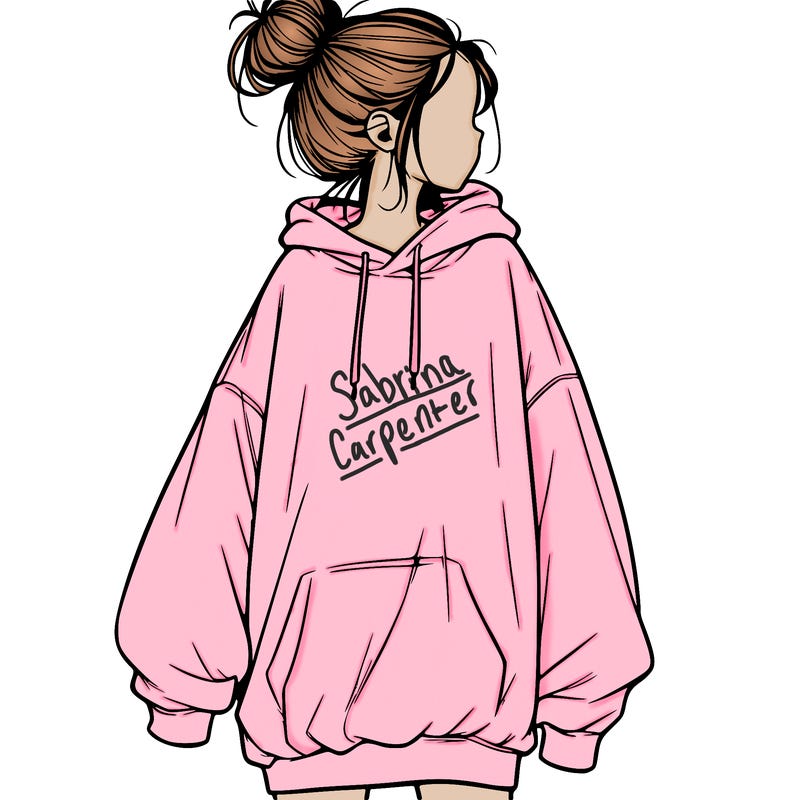 realistic girl with a oversized sweatshirt on and a bun