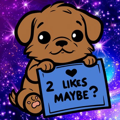 a puppy holding a sign that says 2 likes maybe?