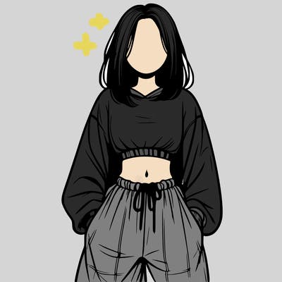 realistic girl faceless with baggy pants and a crop top