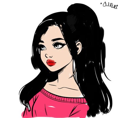 realistic girl with a high ponytail