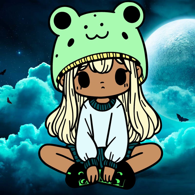 a girl wearing a frog hat and some frog socks