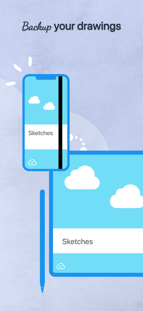 スマートフォンとタブレット間でバックアップおよび同期されているデジタルスケッチ