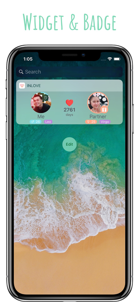 Relationship day counter widget for inlove app on iPhone home screen