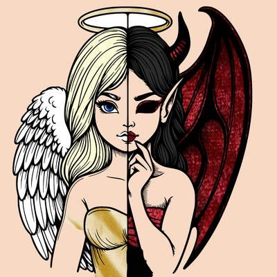 realistic angel half demon