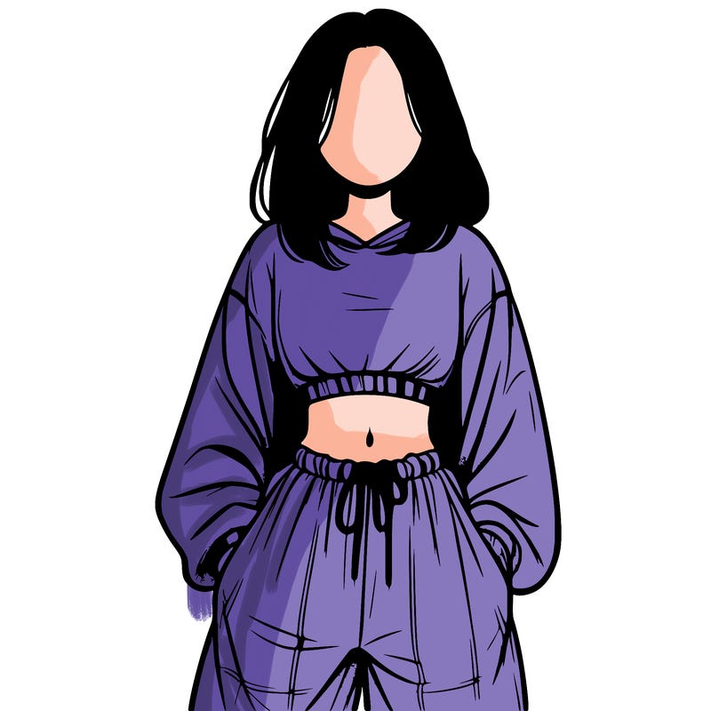 realistic girl faceless with baggy pants and a crop top