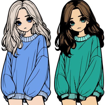 realistic girl with baggy sweater