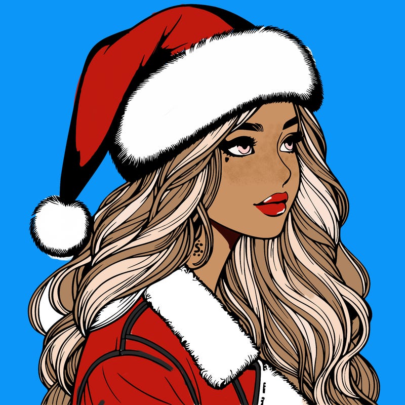 realistic girl in santa hat