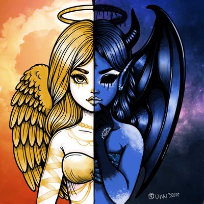 realistic angel half demon