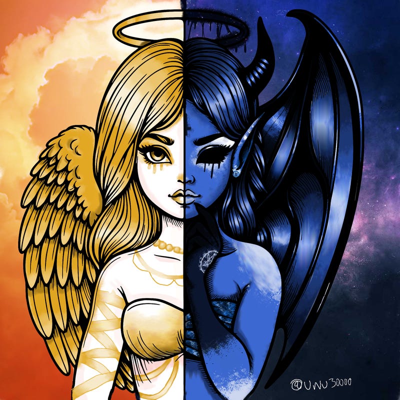 realistic angel half demon