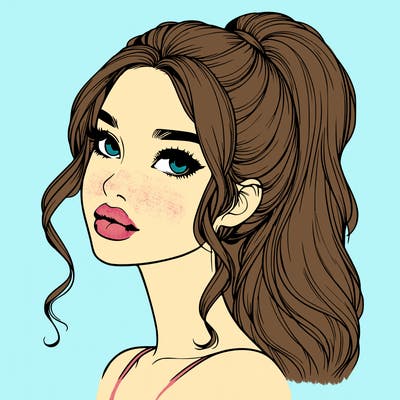 realistic girl with a ponytail on her hair and lips