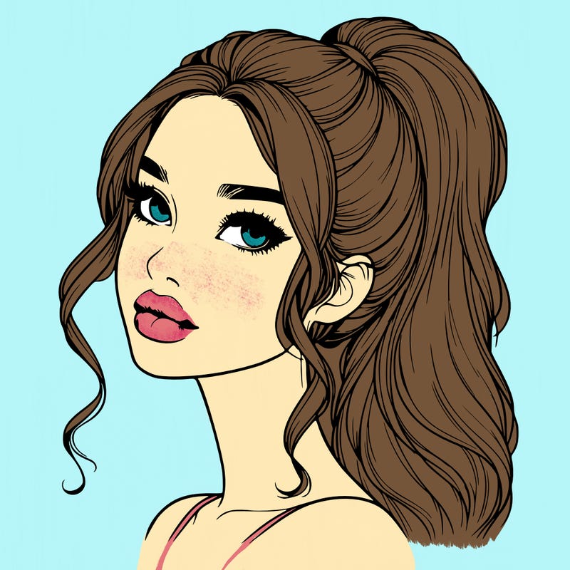 realistic girl with a ponytail on her hair and lips
