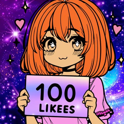 anima girl holding a 100 likes sign in her hand