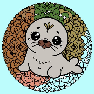 a cute baby seal mandala