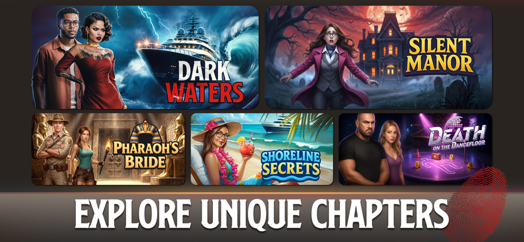 Rooms & Exits: Puzzle escape - Una muestra de diferentes capítulos temáticos de escape room, incluyendo Silent Manor y Dark Waters.