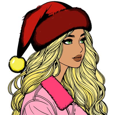 realistic girl in santa hat
