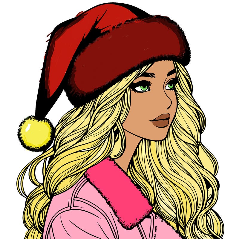 realistic girl in santa hat