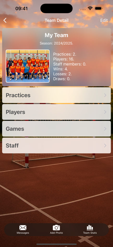 Assistant Coach Handball - Handball coaching app interface showing team statistics and management options