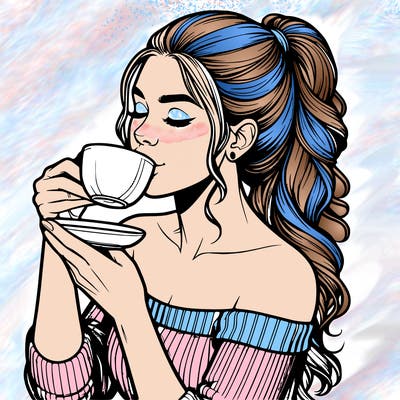realistic woman drinking tea
