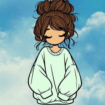 girl with baggy sweatshirt and messy bun