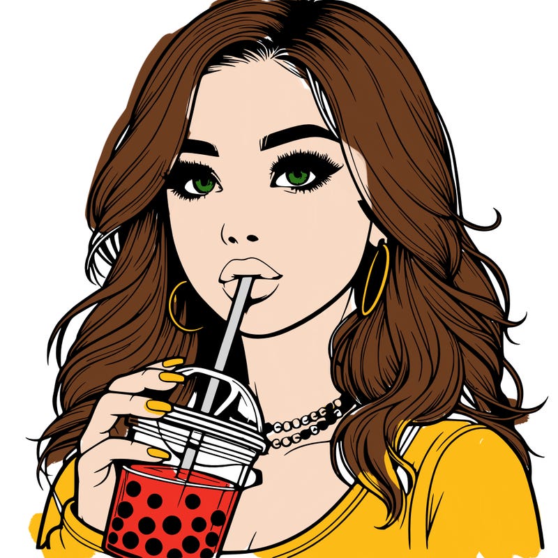 realistic girl drink a boba