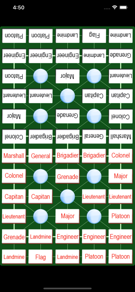 Army Chess by SZY 军棋 与AI的决战 - Army Chess board game interface showing military rank pieces and strategy paths on a green grid.