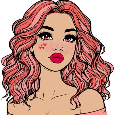 realistic girl with wavy hair and lips