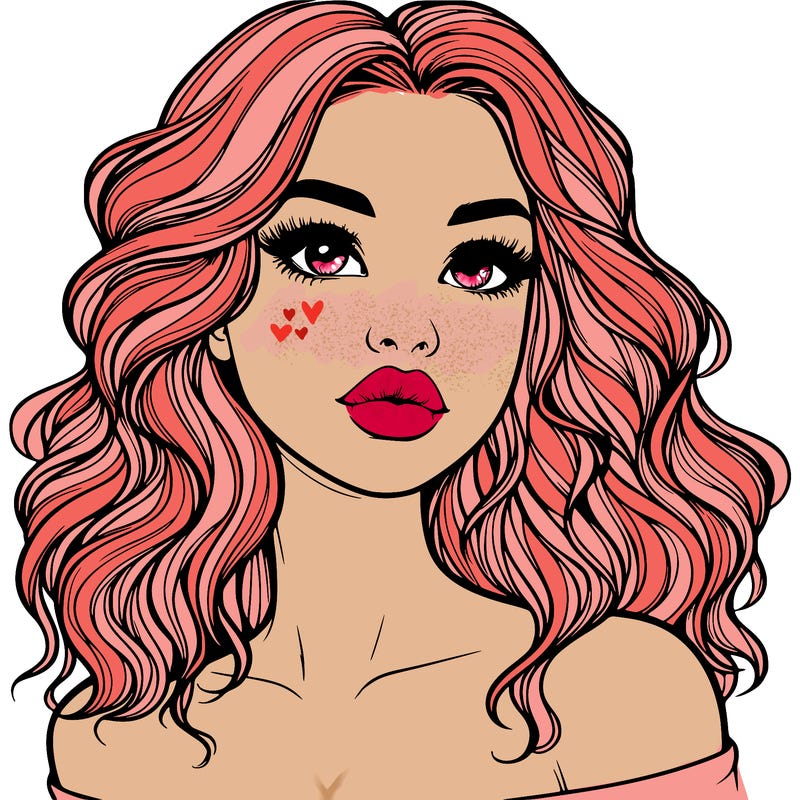 realistic girl with wavy hair and lips