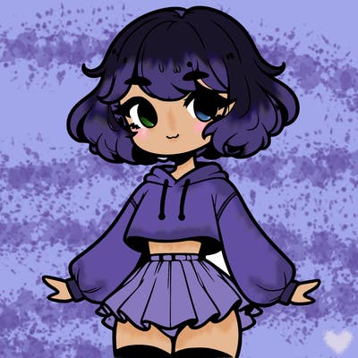 cute femboy with short, fluffy hair that softly frames their face, wearing a cropped hoodie, paired with a flouncy short skirt, and thigh-high stockings