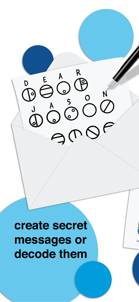 Cipher - A handwritten note inside an envelope showing secret symbols being decoded into plain text