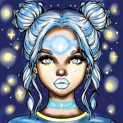 realistic girl with two buns in hair and lips