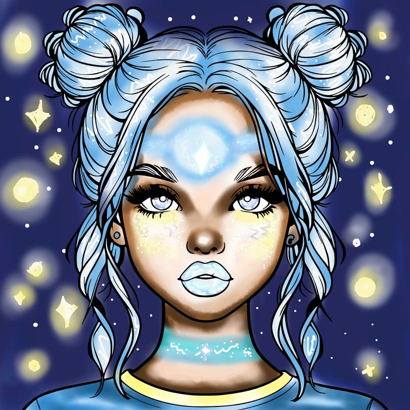 realistic girl with two buns in hair and lips