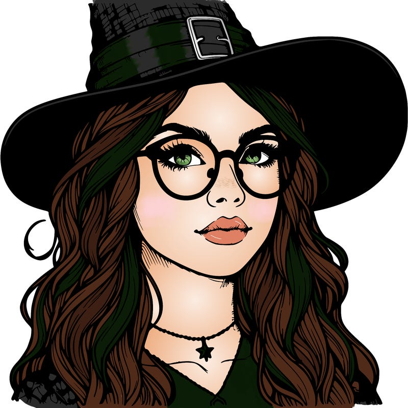 a witch with glasses realistic