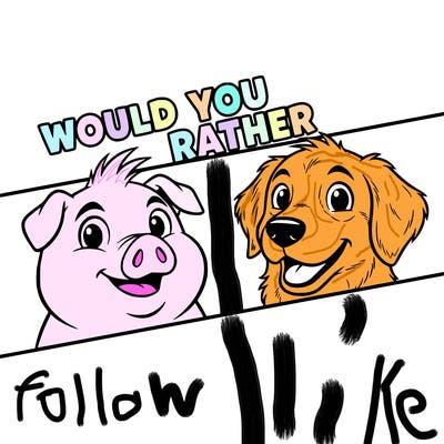 a line in between a pig and the other dog and on the top it says, would you rather