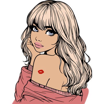 realistic girl with bangs looking over her shoulder