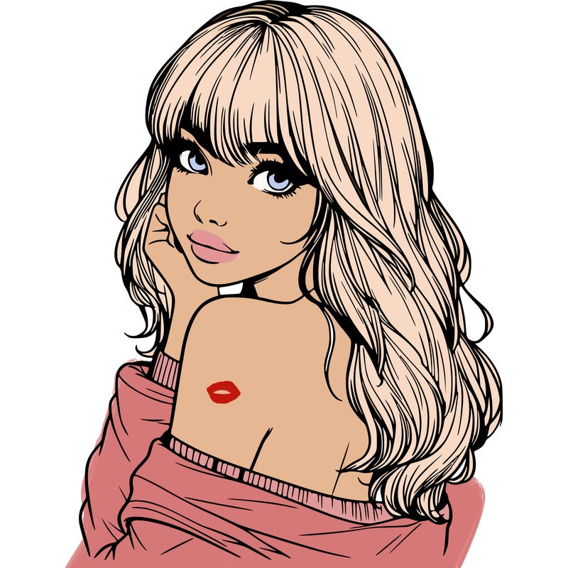 realistic girl with bangs looking over her shoulder